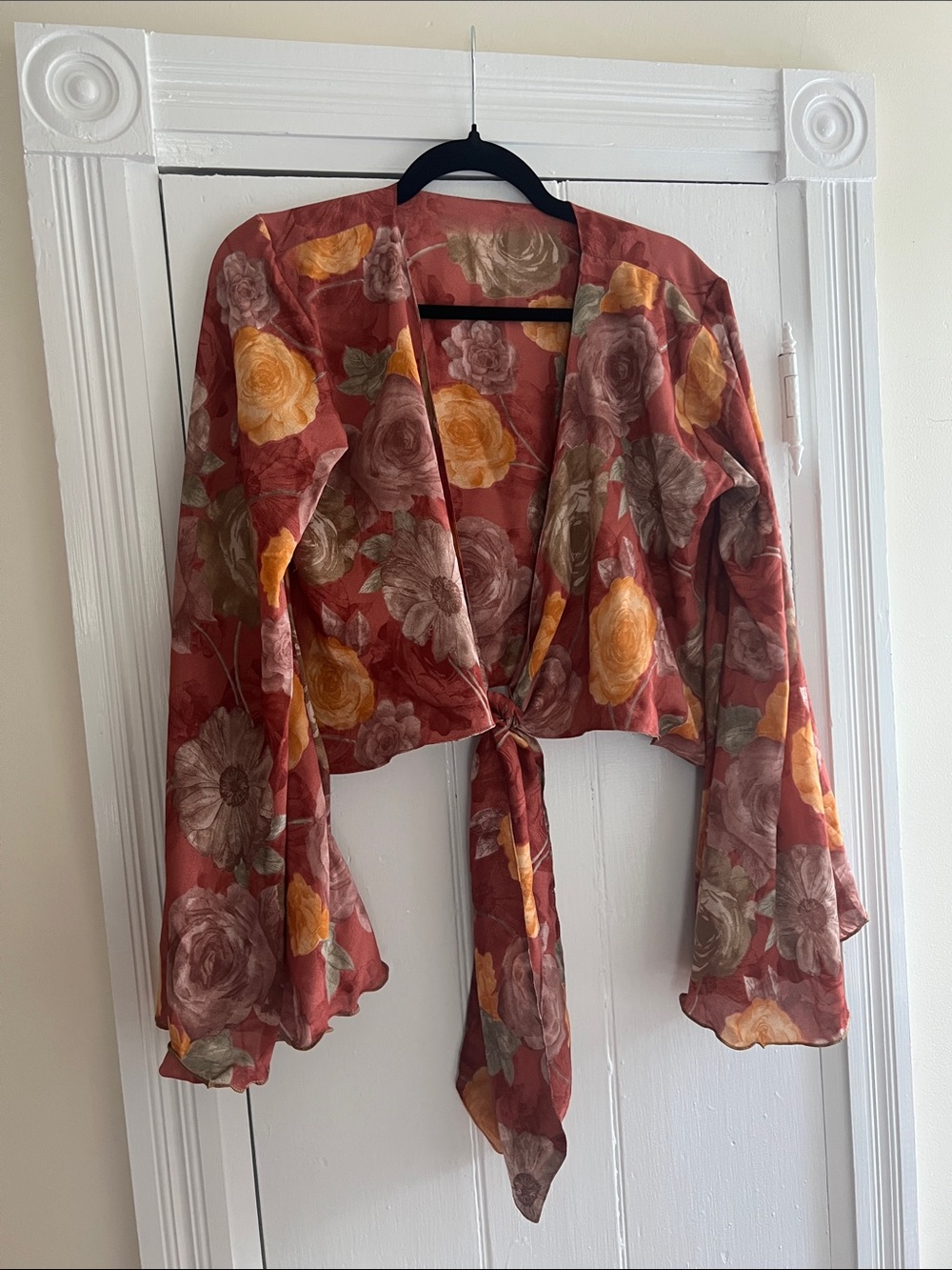 Floral Tie-Front Crop Top - Rust Yellow Floral